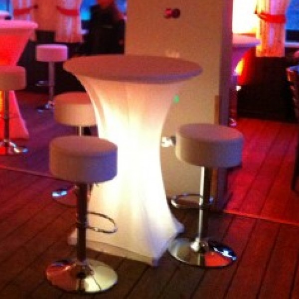 Stehtisch, Durchmesser 80 cm, mit Stretchhusse mit und LED Beleuchtung und Akku